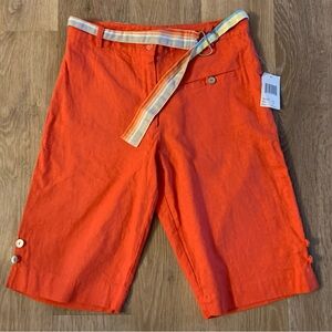 (NWT) Design Loft Ladies Size Small Orange Linen Blend Shorts With Fabric Belt